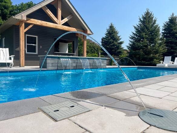 Dolphin fiberglass pool with water features